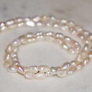 14K Gold & Genuine Freshwater Rice Pearl Necklace 16" Minimalist Strand